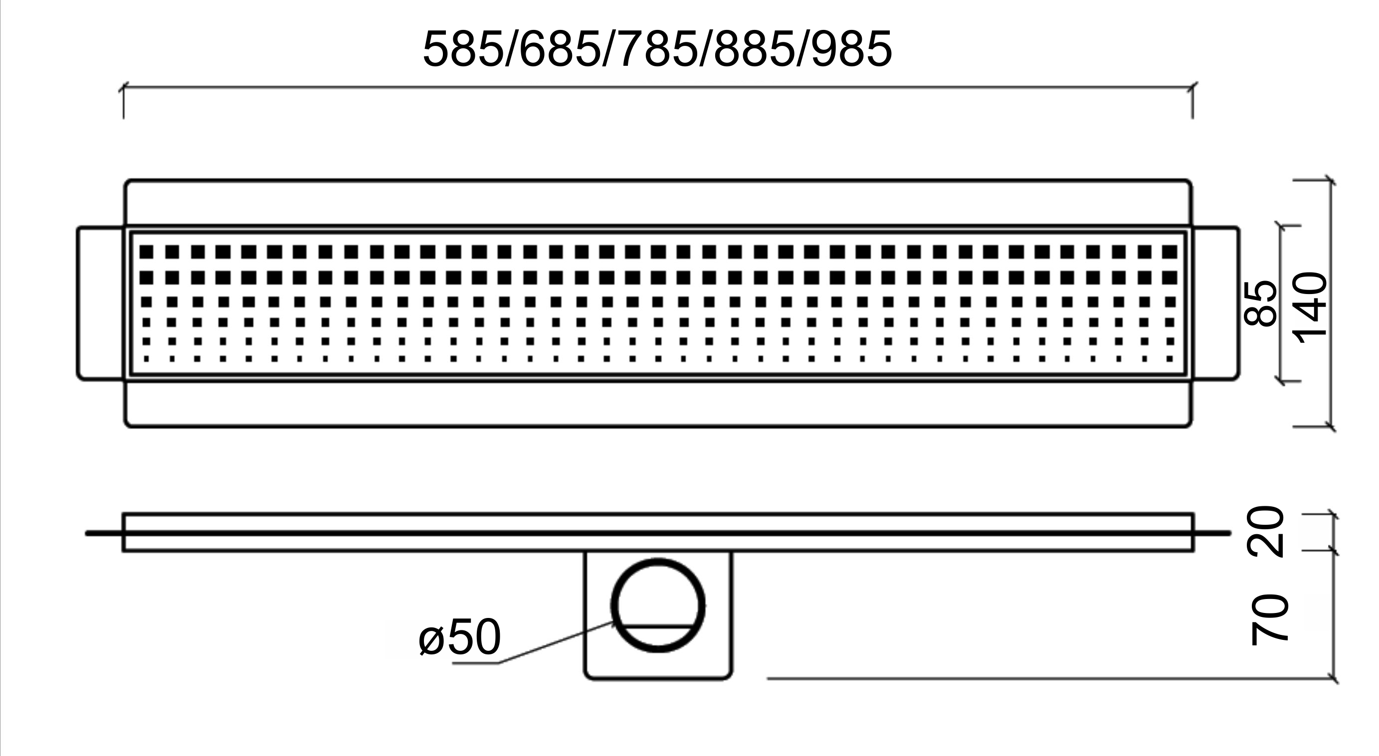 Схема размери линеен сифон AB|Studio
