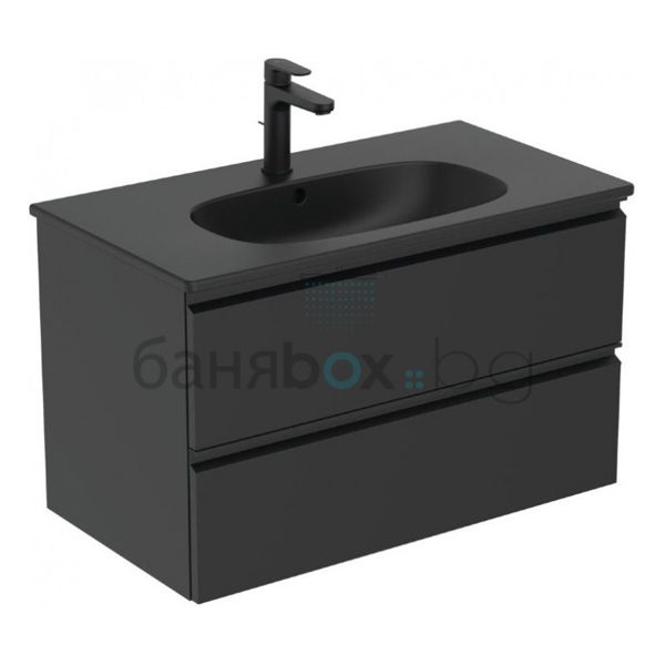 IDEAL STANDARD TESI BLACK SILK 80 черен шкаф с мивка за баня с чекмеджета 