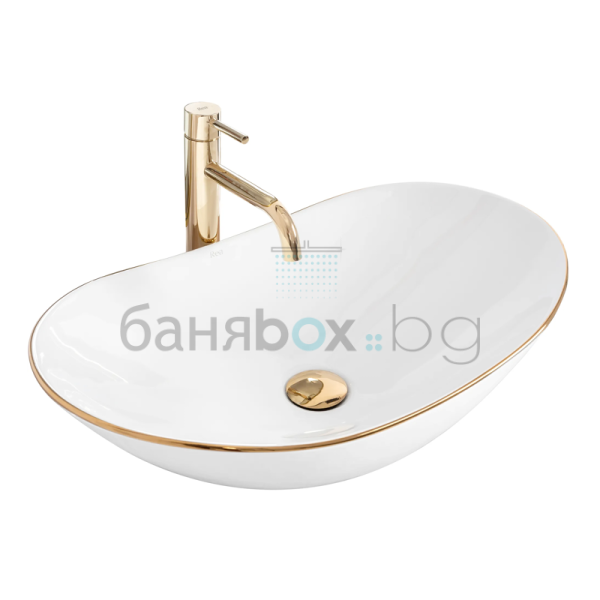 REA ROYAL 62 асиметрична мивка върху плот със златен ръб 