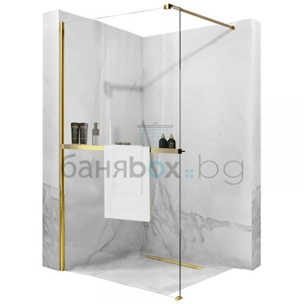 REA AERO N EVO GOLD душ-параван за баня, със златна поставка и окачалка за хавлия 