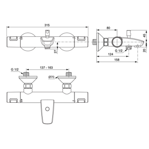 IDEAL STANDARD CERATHERM T25 термостатен смесител за душ с чучур 