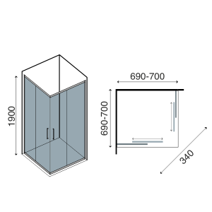 KARAG EFE 100 NERO 70х70 квадратна душ-кабина за баня с черен обков