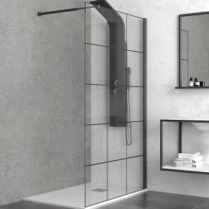 KARAG NERO FREE 1 душ-параван за баня с черен обков и декоративен принт