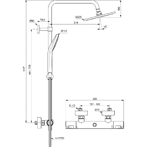 IDEAL STANDARD CERATHERM T50 душ-система с термостатен смесител с поставка