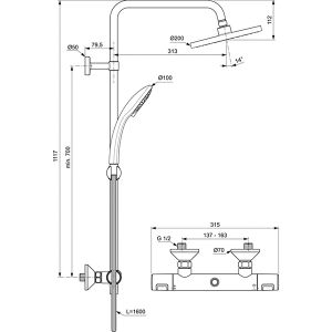 IDEAL STANDARD CERATHERM T25 душ-система с термостатен смесител с поставка 