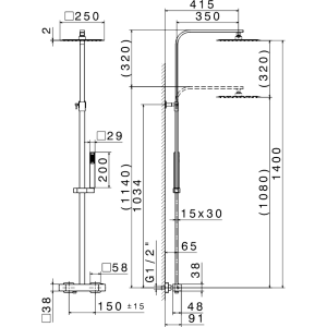 NEW FORM ERGO-Q BLACK черна термостатична душ-система квадратен дизайн 