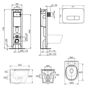 IDEAL STANDARD PROSYS ECO M+OMNIRES PARMA SLIM ПРОМО комплект тоалетна и казанче за вграждане с черен бутон 