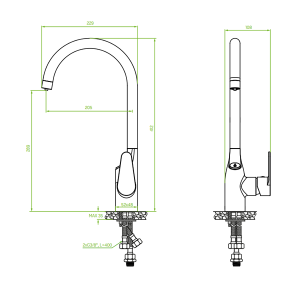 LAVEO CARLO висок смесител за кухня с двупътен чучур, за комбинация с воден филтър 