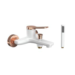 KARAG ANDARE BIANCO-ROSE FOLD White Shower/Bath Mixer Tap With Hand Shower