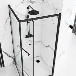 REA SPACE IN BLACK Glass Shower Folding Cubicle