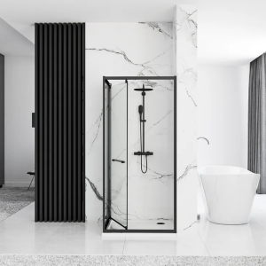 REA SPACE IN BLACK Glass Shower Folding Cubicle