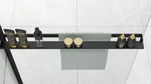 REA AERO N EVO BLACK душ-параван за баня, с черна поставка и окачалка за хавлия 