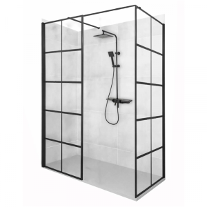 REA BLER-1 BLACK Glass Walk-in Shower Set