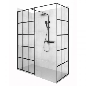 REA BLER-1 BLACK Glass Walk-in Shower Set
