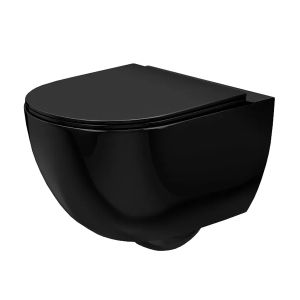 REA CARLO BLACK MINI RIMLESS черна конзолна тоалетна чиния, гланц 
