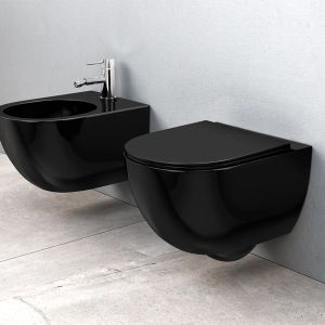 REA CARLO BLACK MINI RIMLESS черна конзолна тоалетна чиния, гланц 