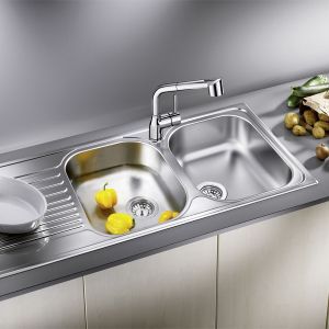 BLANCO TIPO 8S МАТT стоманена кухненска мивка с две корита, с отцедник 
