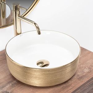 REA SAMI 36 WHITE BRUSHED GOLD кръгла мивка върху плот за баня 