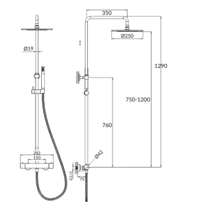 OMNIRES Y COPPER LUX 250 розово златиста душ-система с термостат 