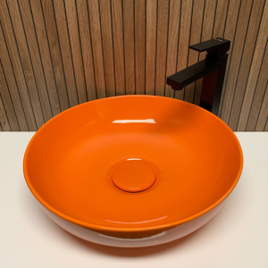 LAPINO VISION 42 кръгла мивка върху плот, оранжев гланц 