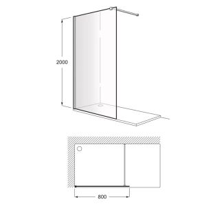 ROCA DISTRICT 80 MATT стъклен параван за баня с профил и държач 