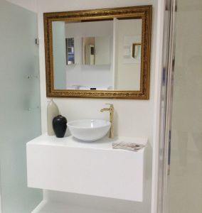 AB GROUP VITA 100 изчистен и модерен водостойчив шкаф за баня с мивка 